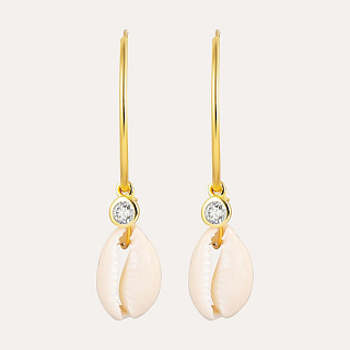 Boucles d'oreilles plaquees or 18 carats avec coquillage naturel